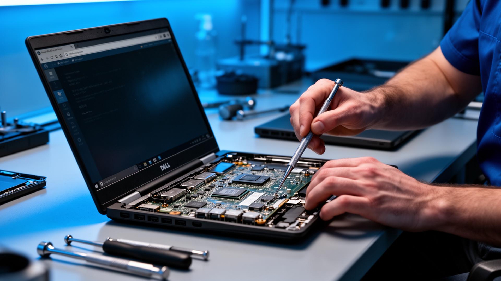 Expert technician repairing a Dell laptop at Dell Service Center Indore